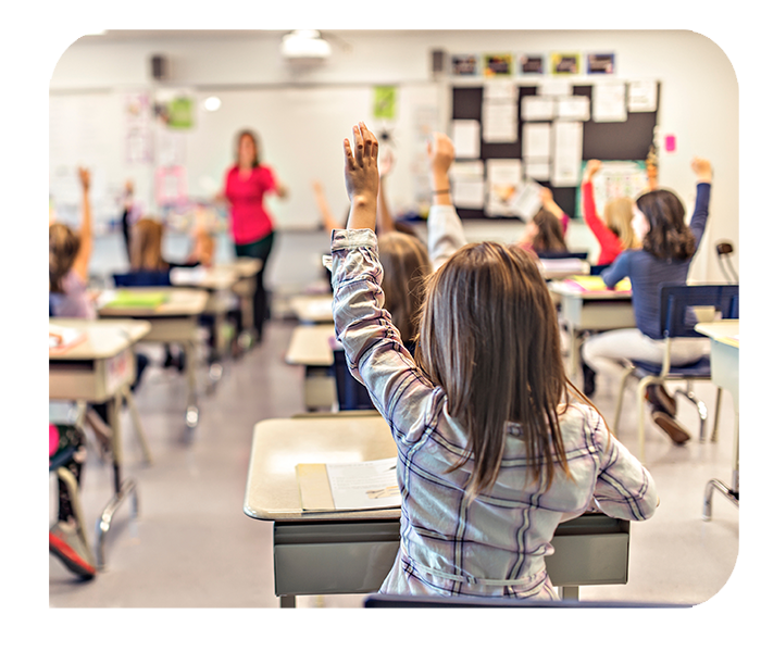 Little girl Raise Hand in school Little girl Raise Hand in school