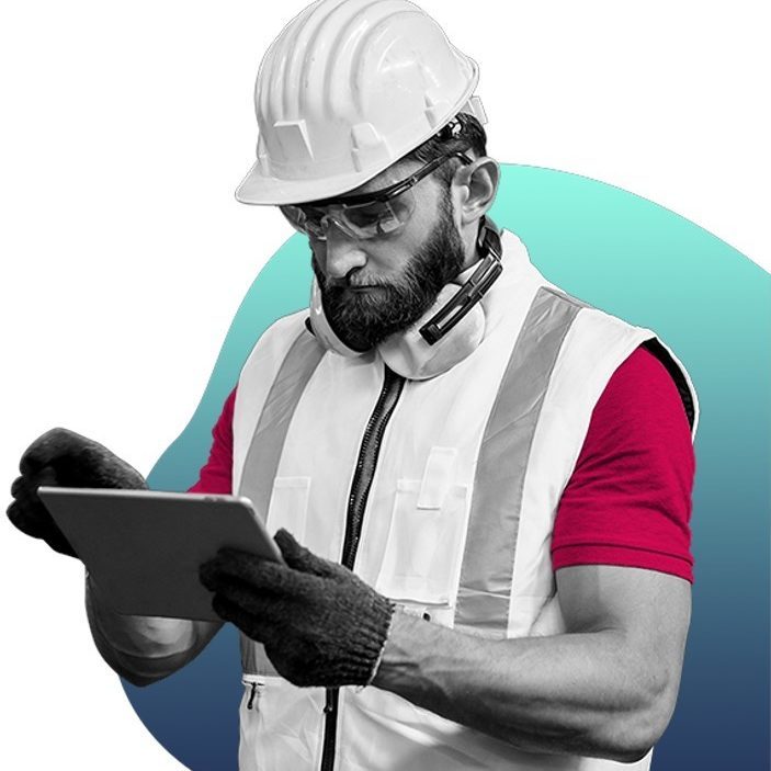 Hard hat ipad training worker Hard hat ipad training worker