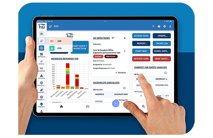 EHS System on ipad showing EHS, LMS, Chem EHS System on ipad showing EHS, LMS, Chem