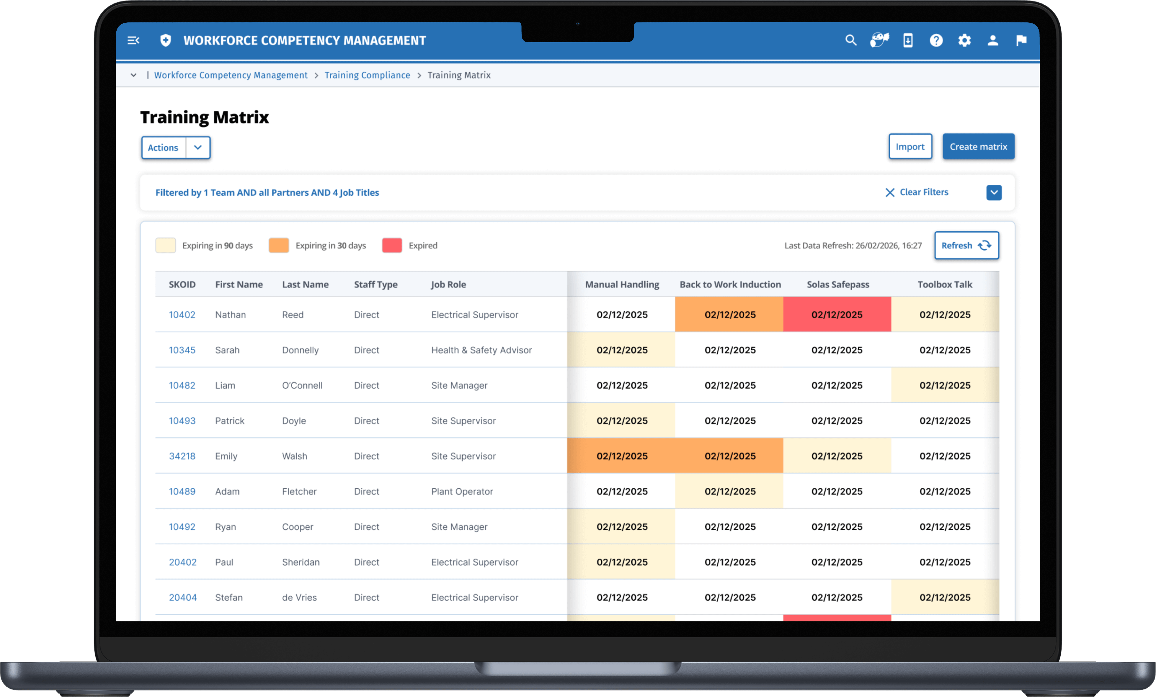 Automated Training Matrix Management