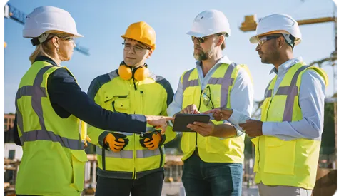 Construction Management holding ipad with EHS technology